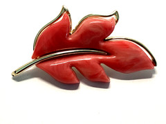 Sarah Coventry Autumn Splendor Pink Leaf Brooch-MCM Signed