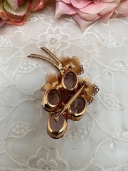 Vintage Pin Lavender Pink Crystals Gold Plated Flower Pin Bouquet of Flowers 3″