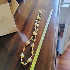Vtg Plastic Lucite Daisy Leaf Orange Bead Necklace Fun Colorful 1960s Mod Retro