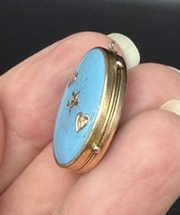 Antique Victorian Blue Robins Egg Enamel Hearts & Star Gold Filled Locket