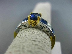 ESTATE 2.46CT DIAMOND & SAPPHIRE 18KT TWO TONE GOLD 3D FILIGREE ENGAGEMENT RING