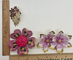 VTG Flower Brooches lot 8 Art Lisner BSK W Germany celluloid enamel rhinestone