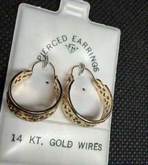 Vintage Solid 14kt Gold Earwire Gold Plated Hoop Earrings 1.9g NOS