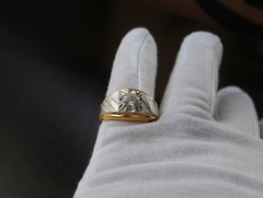 Vintage Men,s 14 KT T.H.G.E. Two Tone Faceted Stone Ring Size 111/2