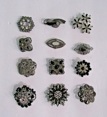 Vintage Black Clear Rhinestones Crystals Brooches Pins (lot of 12)
