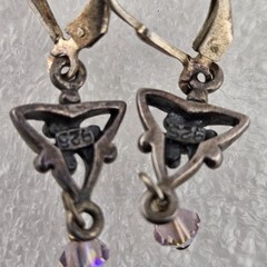 Vintage 925 Sterling Silver Celtic Knot Dangle Earrings Aurora Borealis Crystal