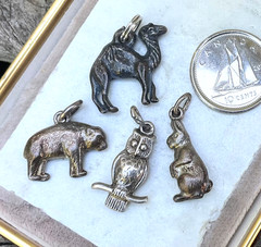 Vintage Sterling Charms ANIMALS Bear Owl Bunny Rabbit Camel LOT