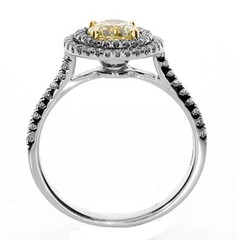 .99CT WHITE & FANCY YELLOW DIAMOND 18KT 2 TONE GOLD DOUBLE HALO ENGAGEMENT RING
