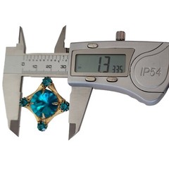 Gold Tone Teal Lucite Rivoli, Glass Rhinestone Square Clip On Earrings E836