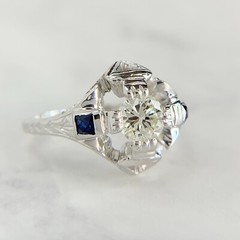BELAIS Antique 18K White Gold Synthetic Blue Sapphire .50ct Diamond Ring