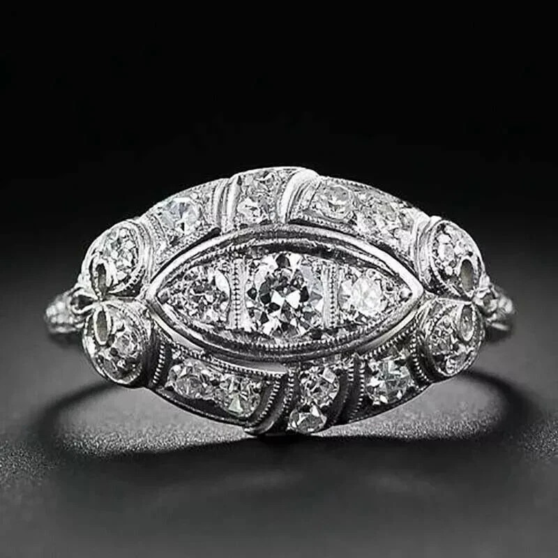 Vintage Style 2CT Lab Created Diamond Ring 14K Gold Over Marquise Shape Cocktail