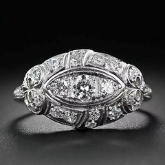 Vintage Style 2CT Lab Created Diamond Ring 14K Gold Over Marquise Shape Cocktail