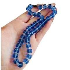 Vtg Czech blue choker Necklace Clear Blue Glass Carved Beaded Art Deco 16″