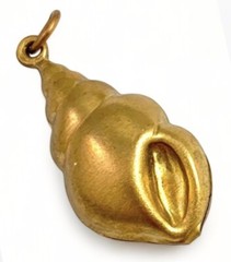 Vintage Brass Puffy Seashell Charm Beach Ocean Nautical Pendant