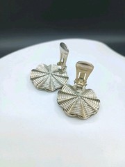 Art Deco Revival Clip On Earrings Fan 3D MCM Vintage Round Silver Tone 1″