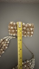 Vintage 4 Strand BiB Style Necklace Set W/Stretch Bracelet Crystals Faux Pearls