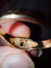 Vintage Gold Plated Ring With Jade And Simulated Diamonds Size 11
