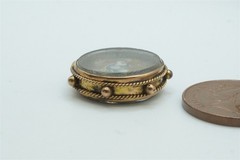 ANTIQUE ENGLISH 9K GOLD ENAMELLED VICTORIA GROAT 4d COIN FOB CHARM c1837