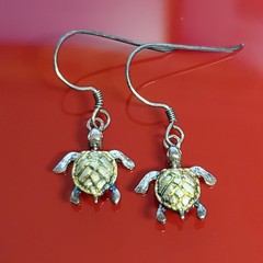 925 Signed Sea Turtle Earrings 1in Drop Vermeil Shell Sterling Silver VTG