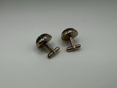Vintage Round Brass Enamel Cufflinks Gold White Red Black Bullet Back Decorative