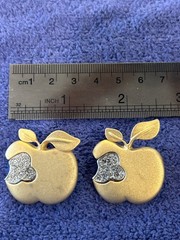 Vintage Signed TONA Gold Tone Rhinestone Bitten Apple Brooch Pins – Lot of 2