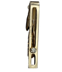 Modernist Open Metal Rectangle w Crystal Gold Tone Short Vintage Tie Clip Clasp