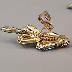 Vintage Rhinestone Brooch Clip Earrings Set Blue Waterfall Articulated Designer