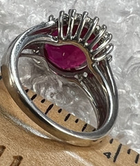 RUBY 12mm x 10mm & WHITE TOPAZ Sterling Silver 0.925 Vintage band RING size 6.75