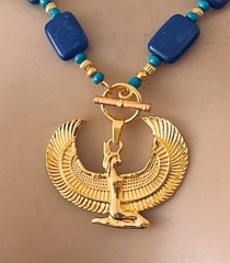 Artisan Necklace Egyptian Revival Goddess Pendant Lapis Gemstone Beads