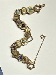1960’s Goldette N.Y. Victorian Revival Multi-Color Stones Slide Bracelet 7” L