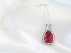 Sterling Silver 925 Pink Topaz Large Slide Pendant Necklace