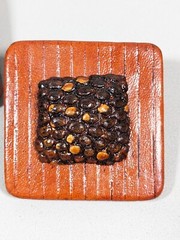 Vintage Unique Brown Leather Wrapped Wood Look Square Large Clip Earrings