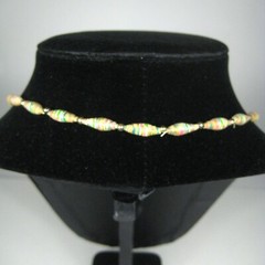 Necklace 29 in Jewelry Paper Bead VTG Strand String Wrap Pink Green Silvertone