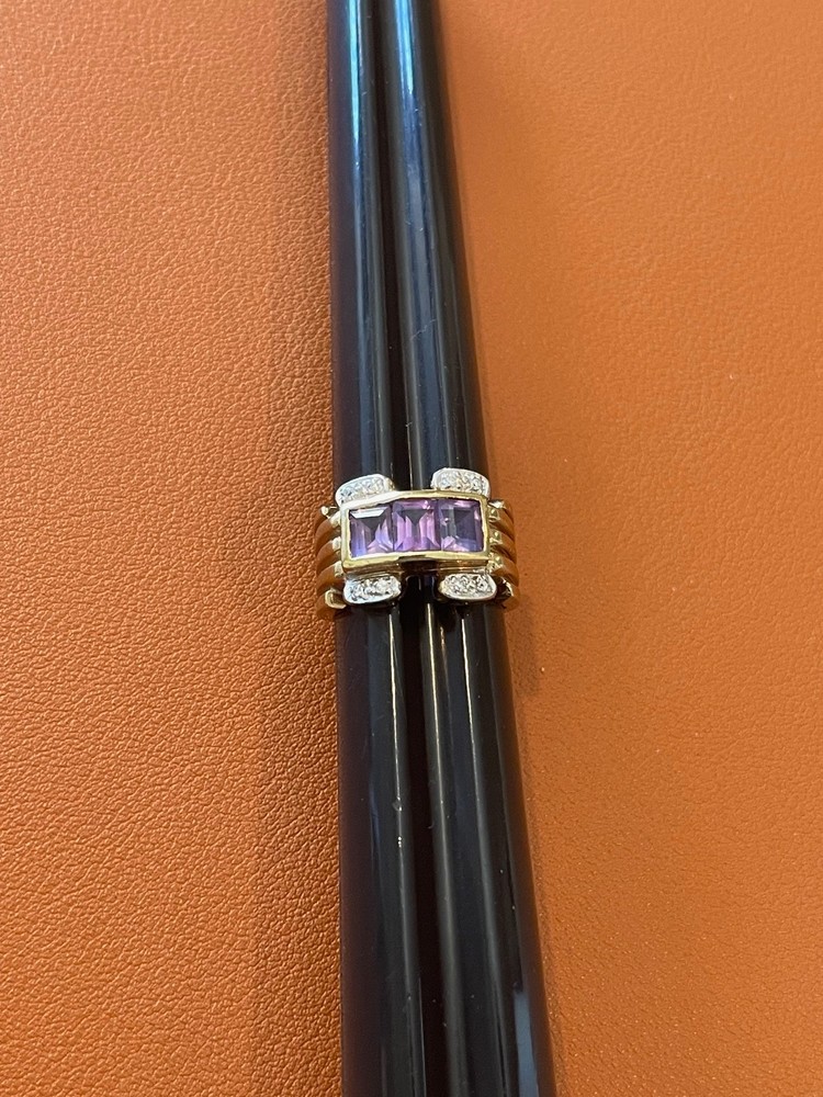 RF Sterling SIlver Ring w/ Gold Wash Purple & Clear Stones Size 6.5