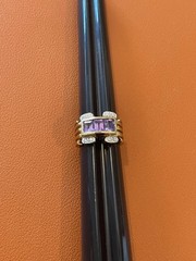 RF Sterling SIlver Ring w/ Gold Wash Purple & Clear Stones Size 6.5