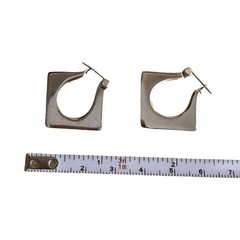 Vintage Modernist Geometric Hoop Earrings Silver Tone Open Square Diamond Shape