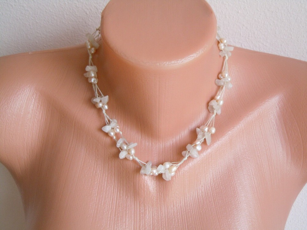 Necklace Beads Rose Quartz Chips 32.6 G/Adjustable Length 39-47 Cm