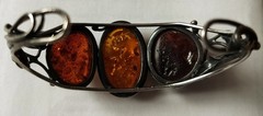 Sterling Silver Cuff Bracelet With Baltic Amber Stones.