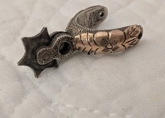Vintage Mexican Sterling Silver 18k Gold Cowboy Spur Charm Pendant Moving Rowel