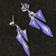 VINTAGE STERLING LAPIS COLOR ENAMEL DROP DANGLE EARRINGS
