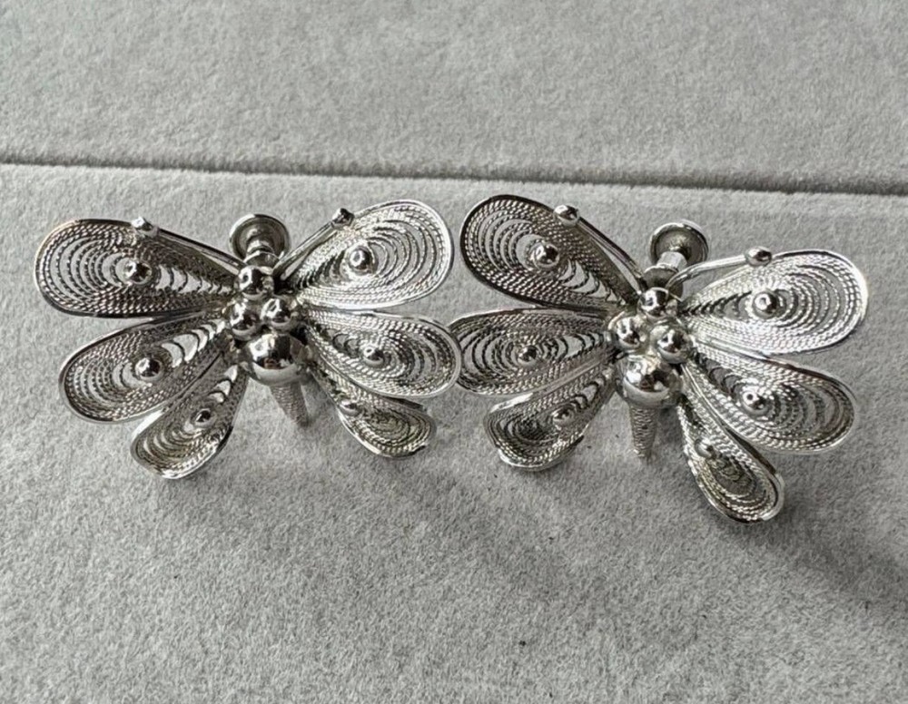 Sorrento Sterling Silver Filigree Butterfly Screw on Earrings 10.1 grams 925