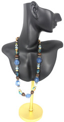 Vintage Beaded Necklace Boho Chic Bohemian Wood Barrel Beads Acrylic Metal