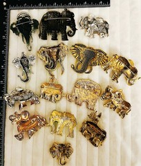 Vintage Style Elephant Jewelry Lot 15 Mixed Designs Enamel & Crystal Brooches