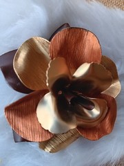 Vintage Large Black, Gold & Copper and Metal Flower Brooch