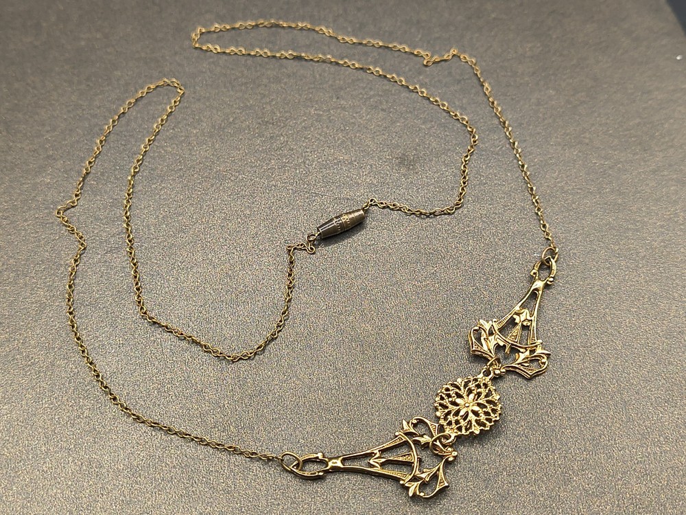 vintage Art Nouveau drapery laviaer Style Brass tone necklace