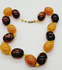 Les Bernard AMBER Brown Necklace long Gold tone colorful Couture Vintage 26 in