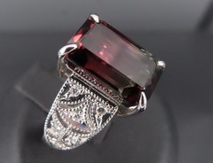7.16ct Intense Watermelon Tourmaline & 0.15ct Diamond Platinum Ring, Size 7