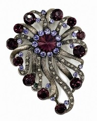 Vintage Signed ROM Large Purple Rhinestone Spray Brooch Pin 3” Amethyst Sunburst