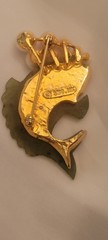 Vintage Swoboda Extremely Rare Carved Jade And Pearl Blowing Koi Fish Brooch