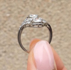 Art Deco Inspired Toi Et Moi Ring 2.2 Ct Simulated Diamond 14k White Gold Over